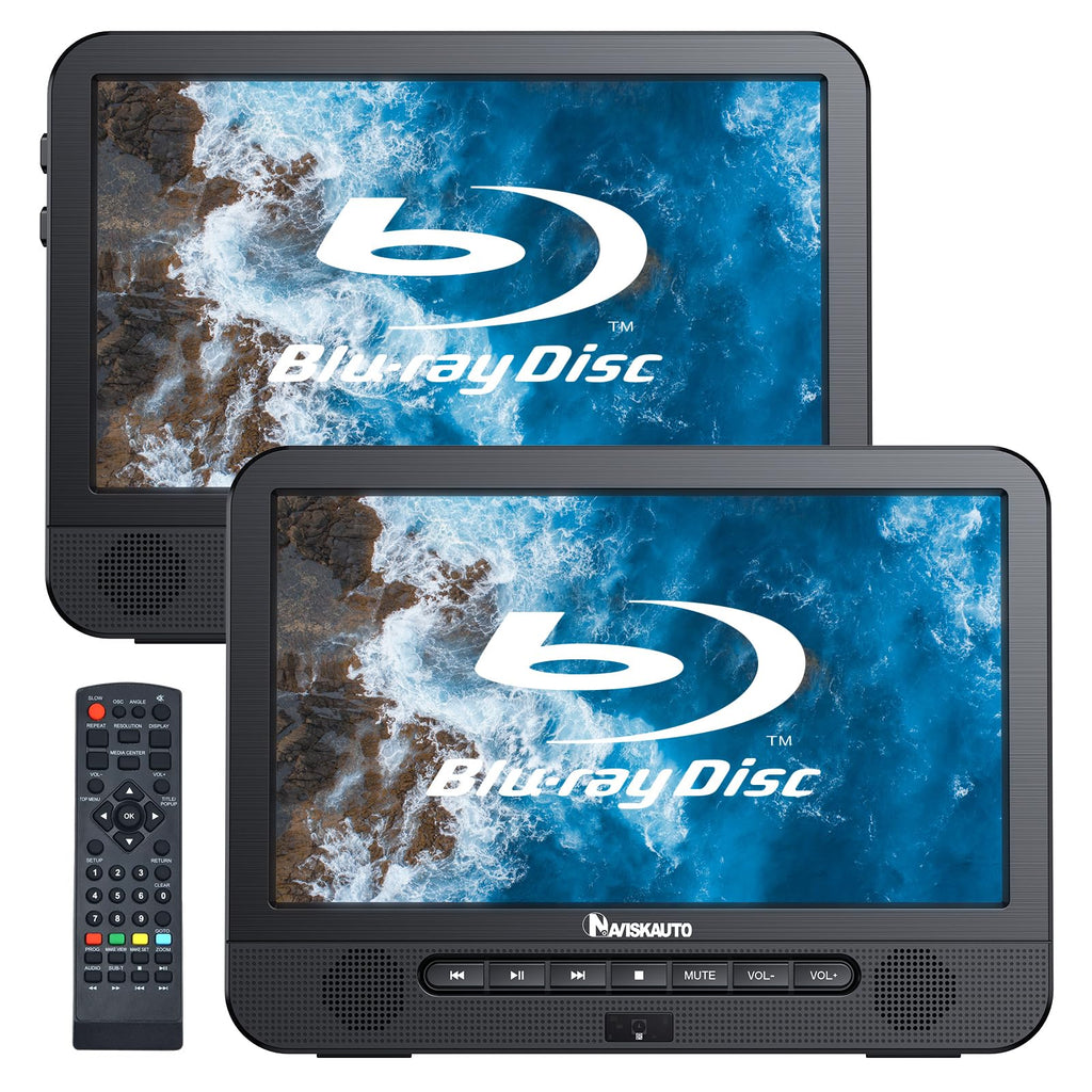 NAVISKAUTO 10.1 Blu Ray Dual Screen Portable DVD Player with Rechargeable Battery Support 1080P Video Dolby Audio HDMI Out Sync Screen Last Memory Region Free USB/SD Card