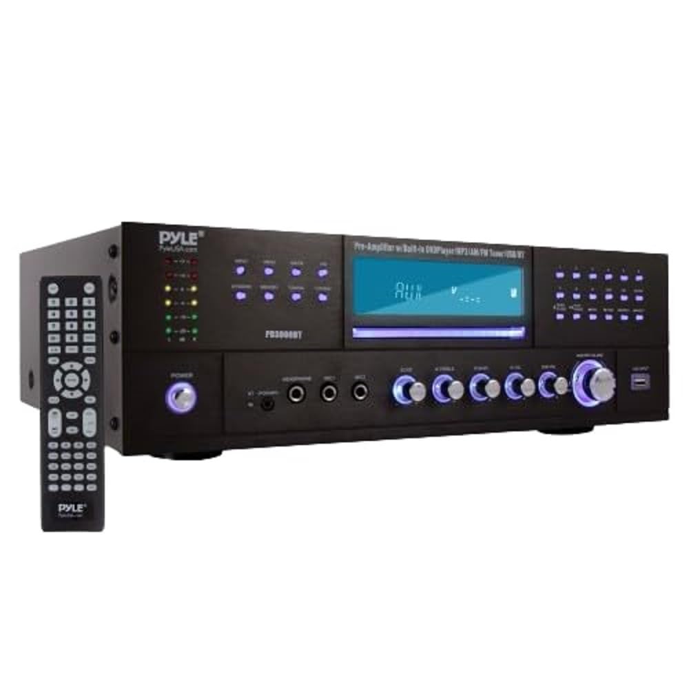 Pyle Home Theater Bluetooth Amplifier Receiver - 4 Channel 3000 Watt Stereo Speaker Home Audio Amplifier Receiver w/Radio USB 2 Microphone w/Echo CD DVD Player LCD Rack Mount - PD3000BT.5