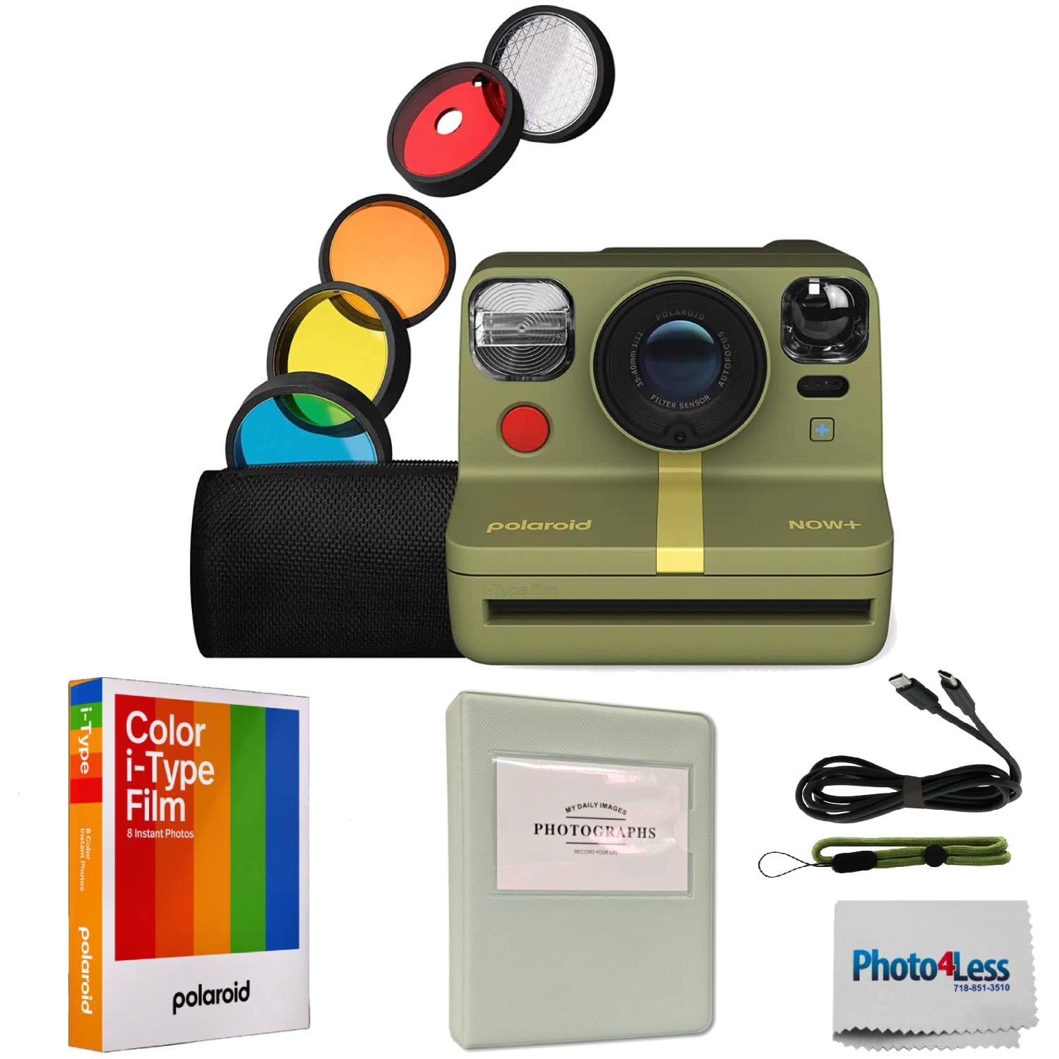 Polaroid Now+ 2nd Generation I-Type Instant Film Bluetooth Connected App Controlled Camera + Polaroid Color Film for I-Type + Photo Album (Forest Green)