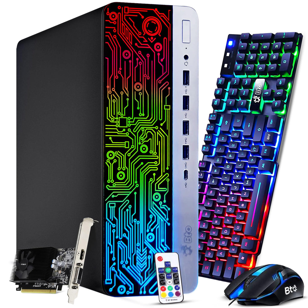BTO RGB Gaming PC Desktop - Intel Core i5 7th Gen 16GB DDR4 Ram 256GB SSD + 1TB HDD NVIDIA GeForce GT 1030 2GB Graphics Card Windows 10 Pro Computer Tower for PC Gaming HDMI (Renewed)