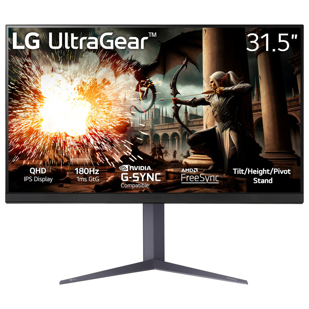 LG 32" Ultragear QHD (2560x1440) Gaming Monitor 180Hz 1ms IPS DisplayHDR 400 NVIDIA G-SYNC Compatible AMD FreeSync VESA Adaptive Sync HDR10 Tilt/Height/Pivot Stand HDMI DisplayPort Black