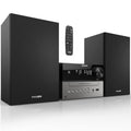 Philips CD Player and Stereo System for Home - Compact Radio Player with Bookshelf Speakers Retro Style Music Player with FM Radio and Remote Control for Crystal Clear Sound