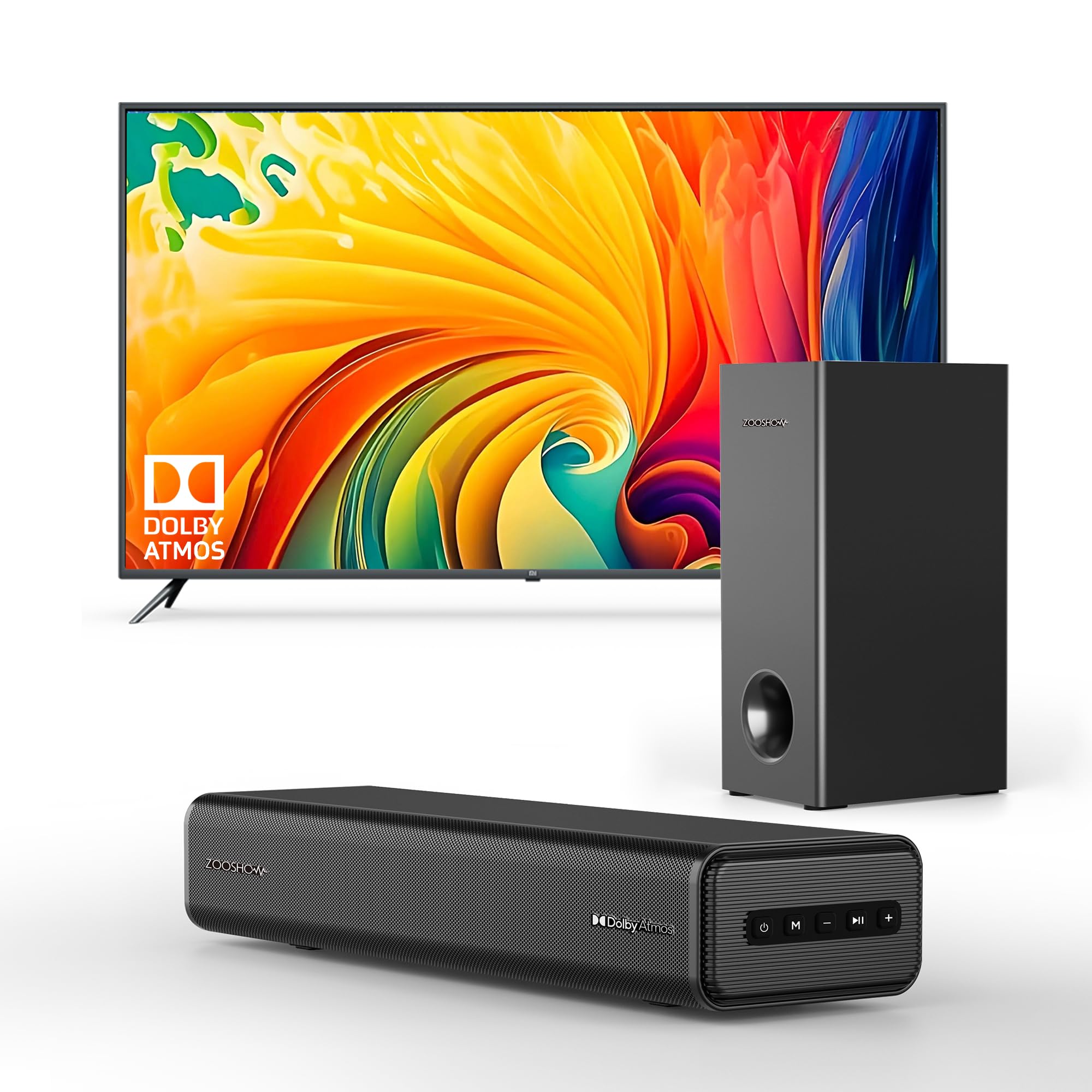 Zooshow 2.1CH Dolby Atmos Soundbar 100W Sound Bars for Smart TV Subwoofer Included Bluetooth 5.3 with HDMI-EARC/Optical/AUX Connection Game Mode Surround Home Theater Audio for TV