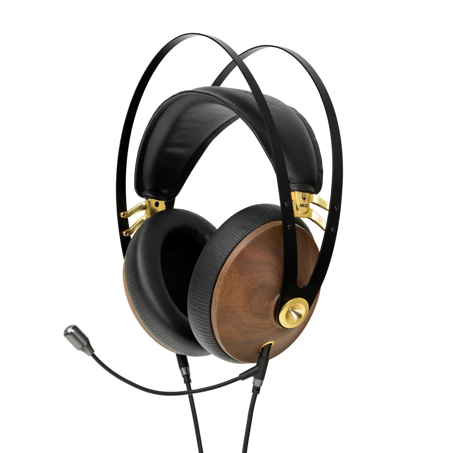 MEZE AUDIO | 99 Classics Walnut Gold & Boom Mic Headset | Wired Over-Ear Headphones with Boom Microphone and Self Adjustable Headband | Closed-Back Headset for Gaming | Remote Work | Audiophiles