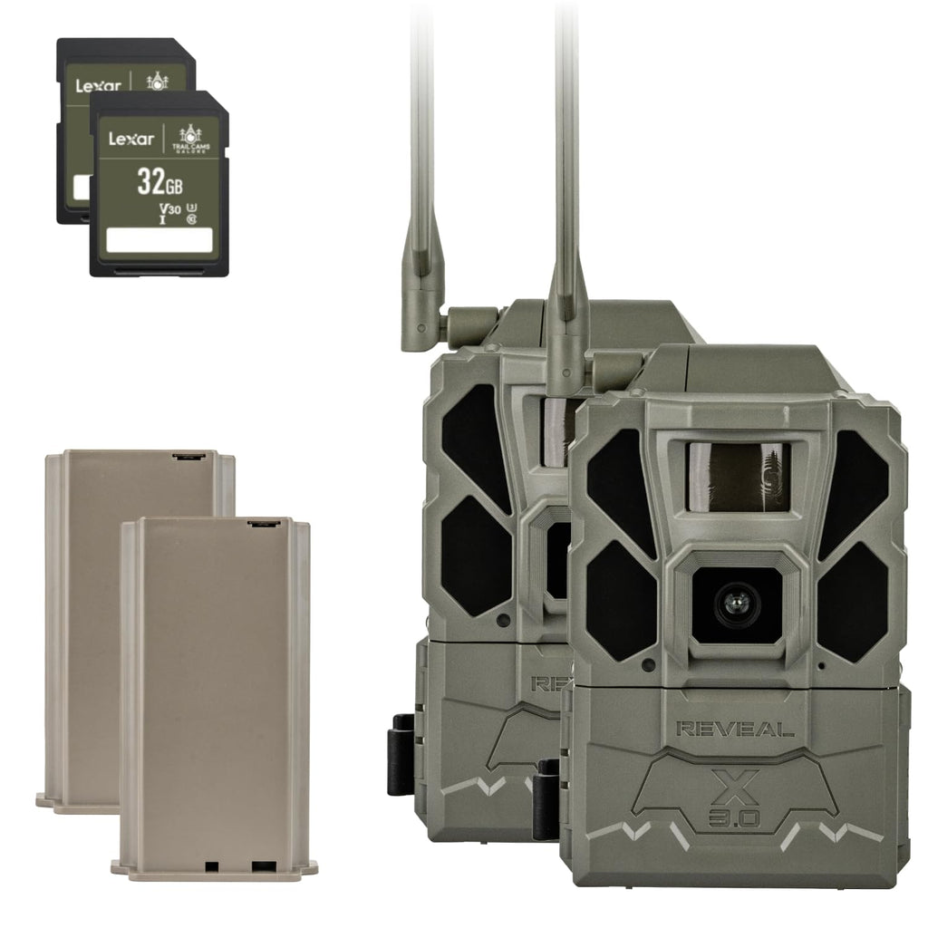 TACTACAM Reveal X Gen 3.0 Cellular Trail Camera - Multi Carrier HD Photo & Videos Pre-Installed Antenna Built-in GPS Low-Glow IR Flash + 32GB SD Card + Lipo Lithium Battery Pack (2PK)