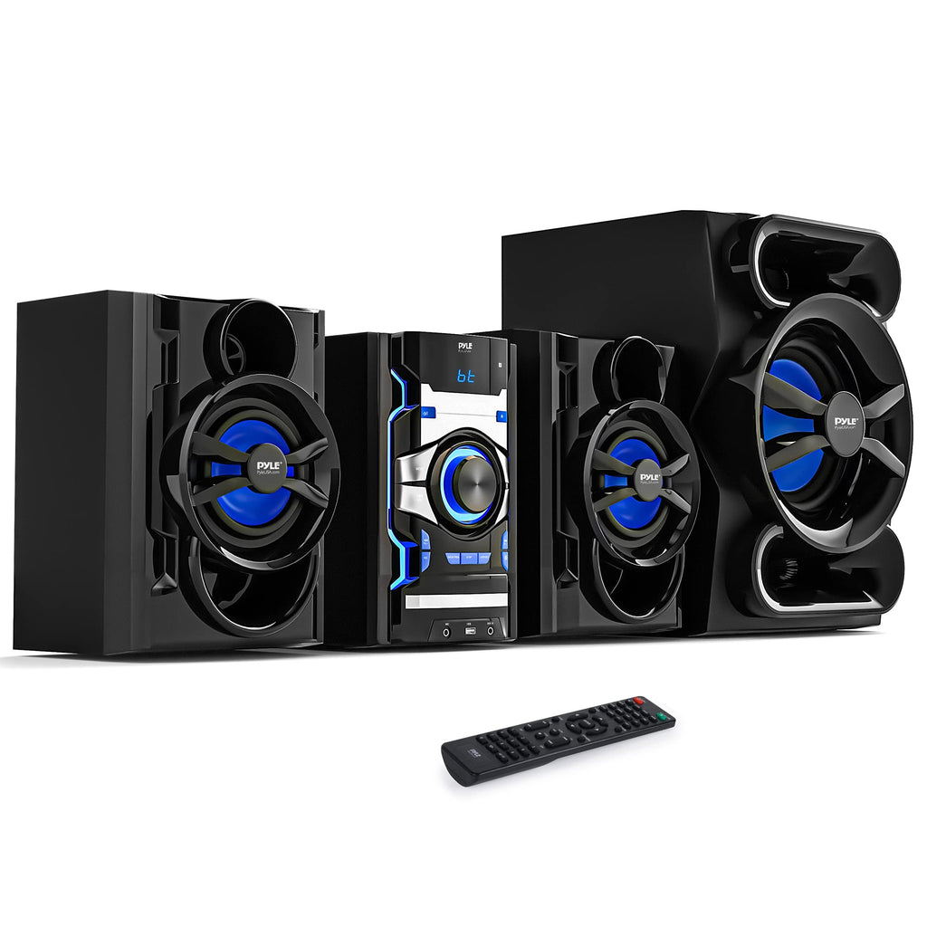 Pyle 3-Piece Wireless Bluetooth Stereo System - 1000 Watt DVD Shelf System for Home with DVD Player MP3 USB FM Radio Bass Reflex Speaker and Remote Control Compact & Portable - PHSKR14.5