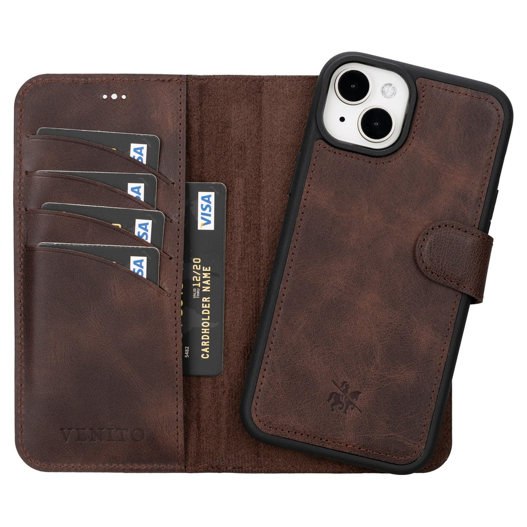 Venito for iPhone 15 Plus Case Wallet with Card Holders and RFID Blocking Leather Phone Case Magnetic Closure Detachable Phone Cover 6.7 inches Ravenna - Coffee Brown