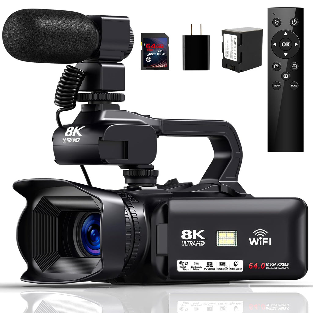 JIOWEATHER 8K Video Camera Camcorder HD 64MP 18X