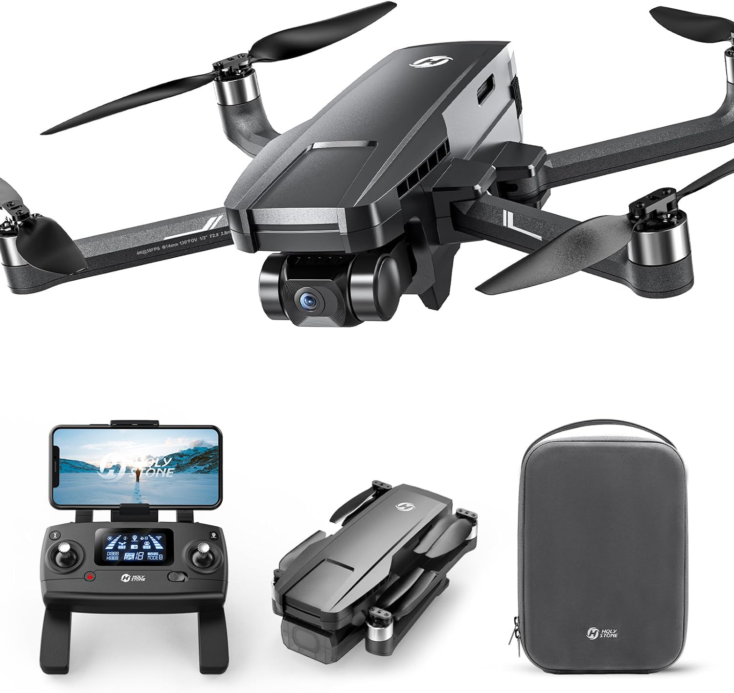 Holy Stone HS720G GPS Drones with Camera for Adults 4K FAA 2-Axis Gimbal Built-in Remote ID 120°FOV Brushless Motor 5G WiFi Transmission Smart Return Home Professional FPV Drone for Beginner