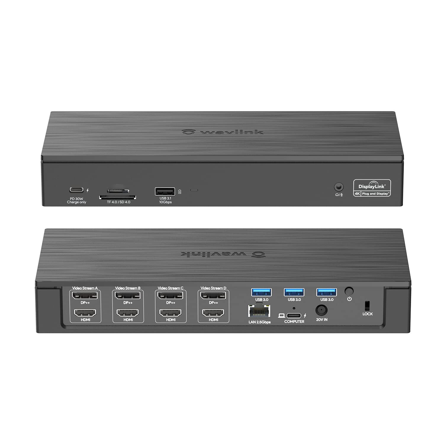 WAVLINK Quad Monitor USB C Docking Station with 4 HDMI 4 Displayport 18-in-1 Laptop Dock Compatible for Mac Windows Thunderbolt 4/3 180W Power 2.5G Ethernet 3 USB3.0 1 USB3.1 SD/TF Audio/Mic