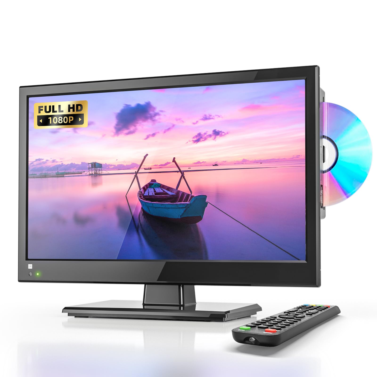 Desobry 16 INCH TV with DVD Player Built in 1080P LCD TV DVD Player Combo with HDMI USB Monitor for Home Kitchen RV Camper or OfficeRV TV12 Volt TV (TV DVD Player Combo)