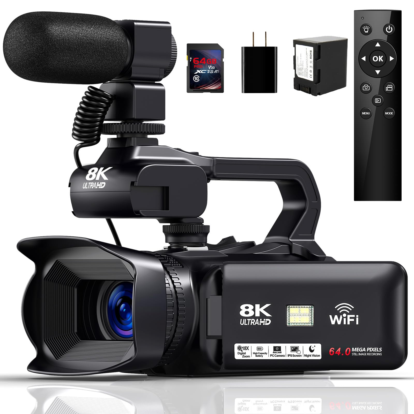 JIOWEATHER 8K Video Camera Camcorder HD 64MP 18X